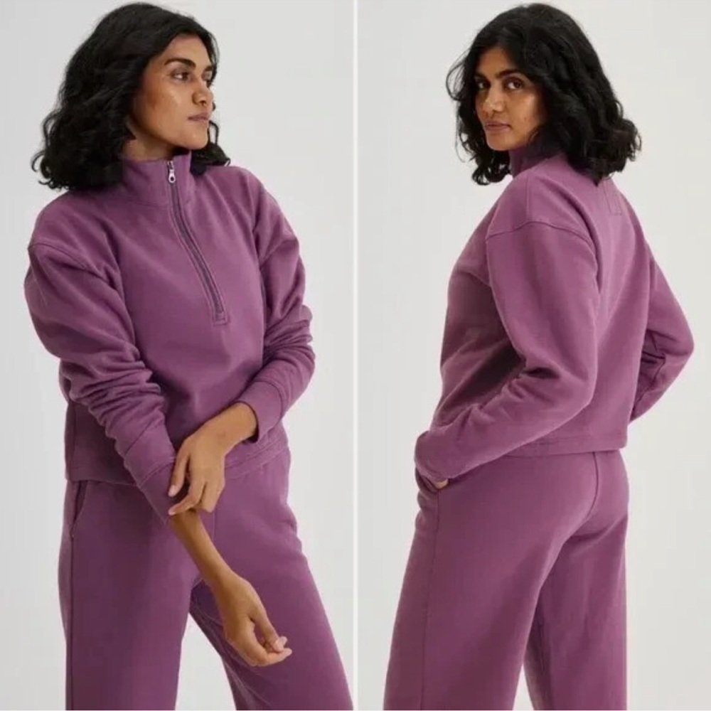 Girlfriend Collective 50/50 Half-Zip sweatshirt-mauve or purple/plum color.